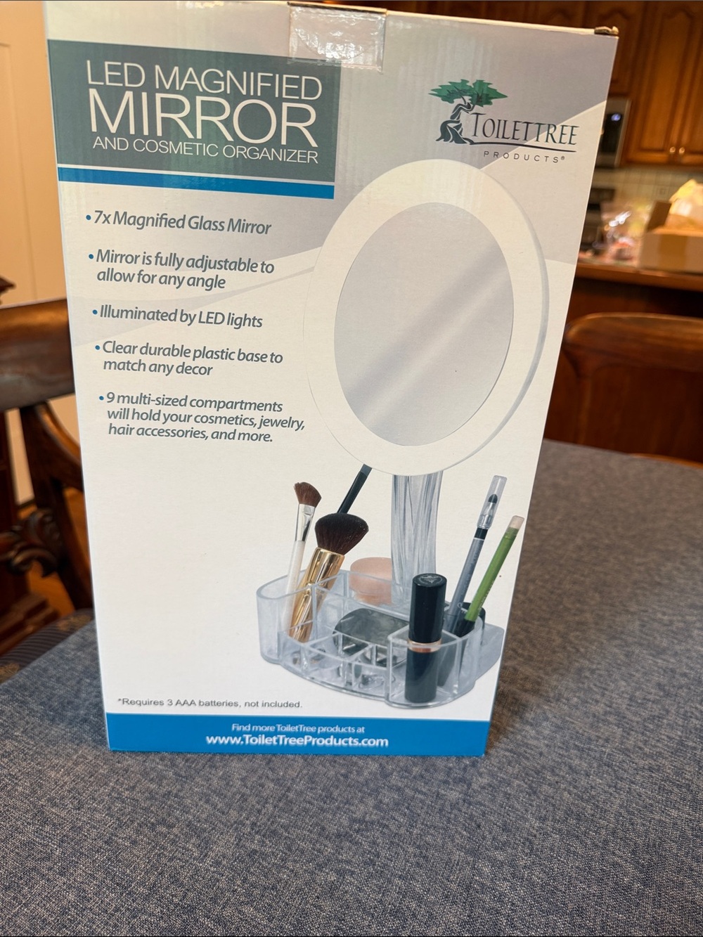 LED Magnified Makeup Mirror with Cosmetic Organizer - Clear NIB